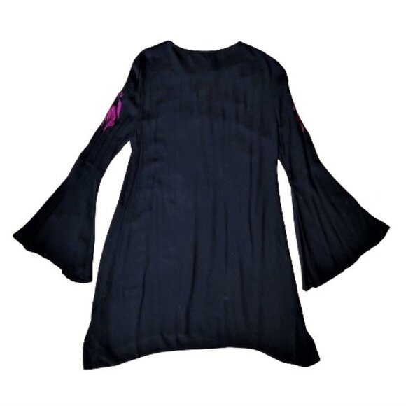 California Moonrise boho hippie embroidered bell sleeves lace up dress - Picture 3 of 14